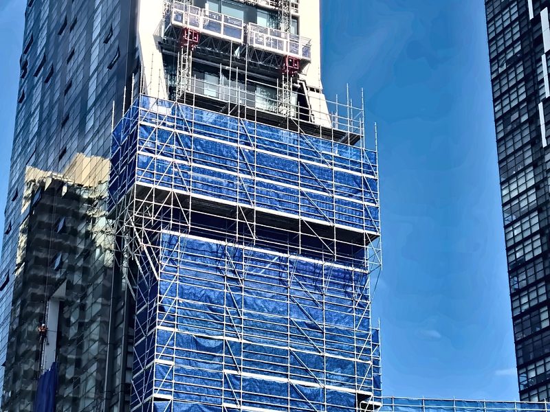 ATPAC scaffold with blue sheeting on a Chatswood high-rise